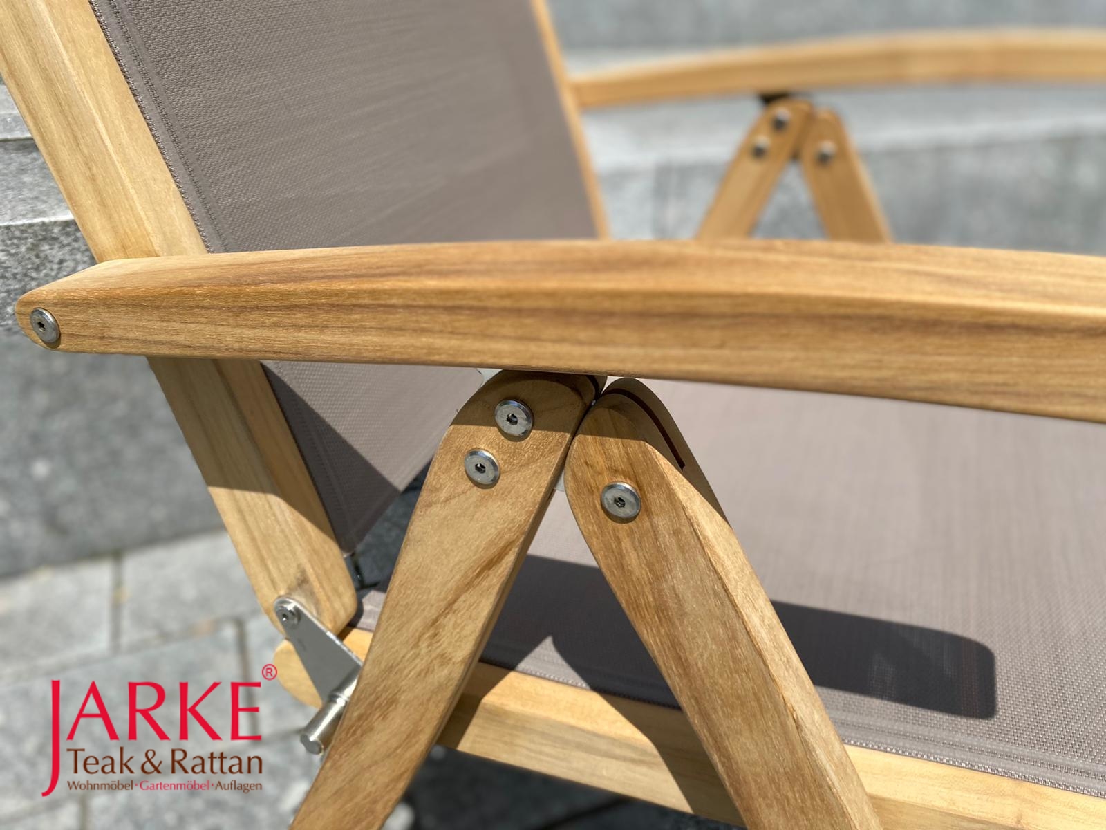 Teak Hochlehner Jil mit Bespannung in Taupe