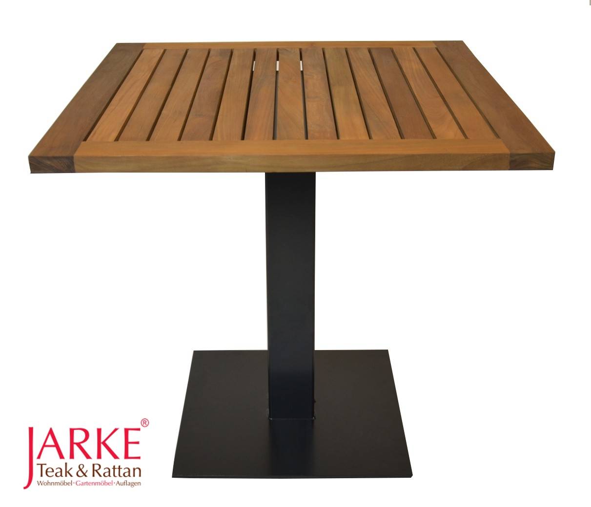 Teak Bistrotisch mit Eisenfuß, 80 x 80 cm