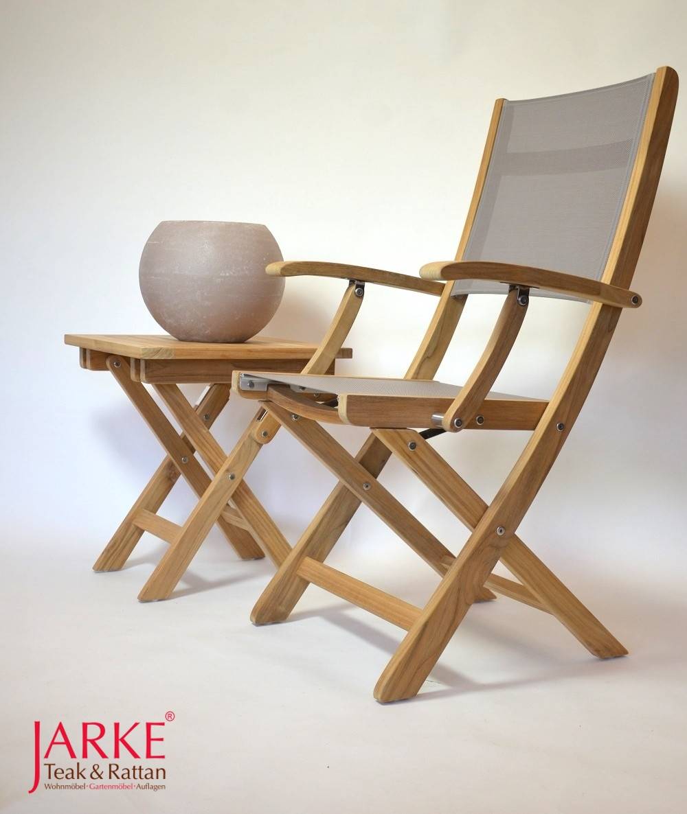 Teak Klappstuhl mit Outdoor Bespannung Taupe