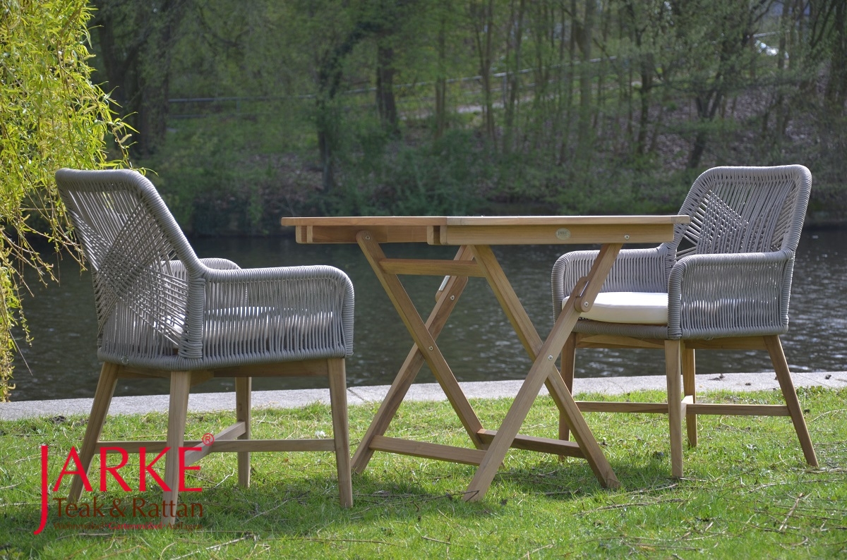 Outdoor Stuhl Paxton Taupe mit Teak Klapptisch