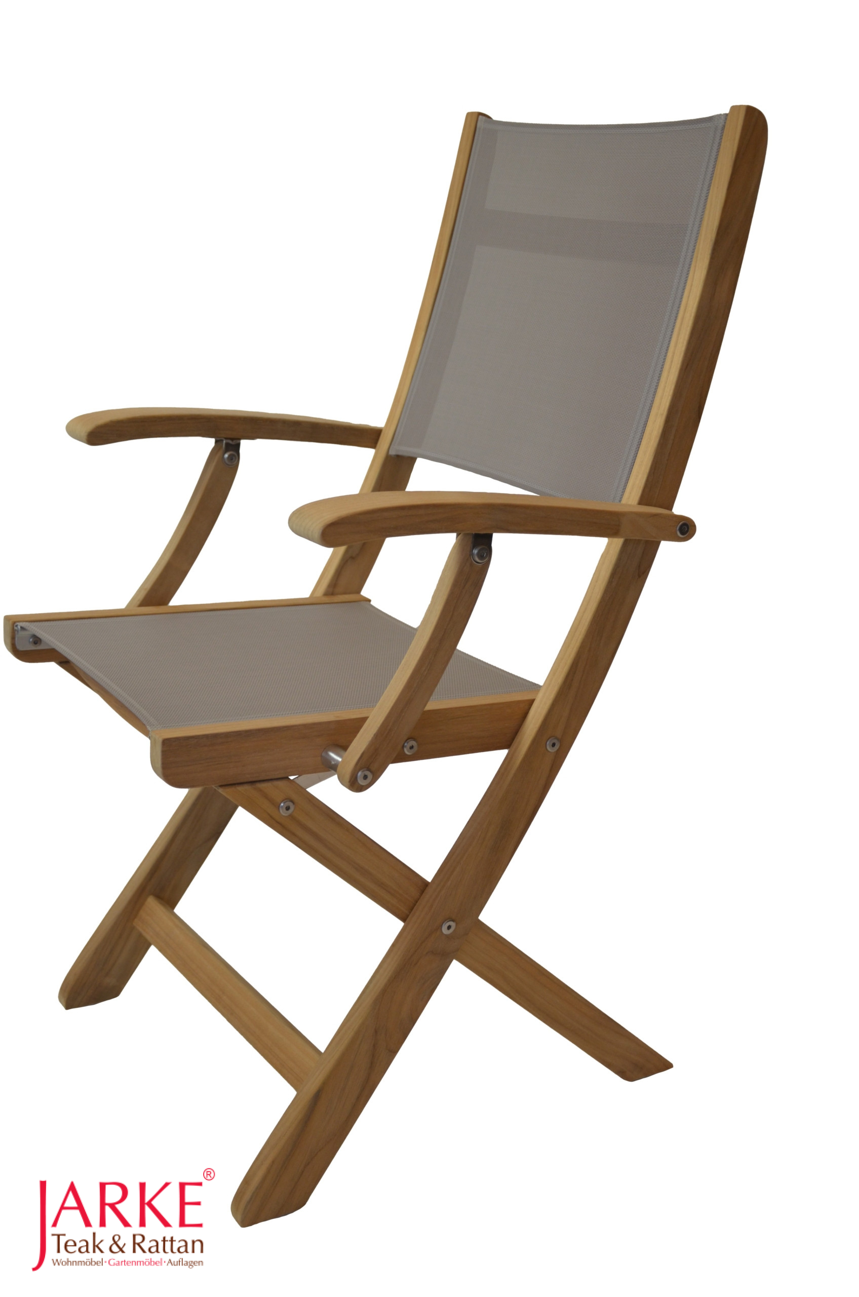 Teak Klappstuhl "Jil" mit Outdoor Textilgewebe in Taupe